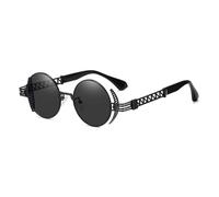 Lunettes de soleil rondes steampunk pour homme et femme - Accessoires en métal - Style gothique UV400 - Miroir punk - Noir - Taille unique