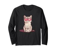 Lunettes de soleil roses en forme de cœur avec tenue de chat drôle Manche Longue
