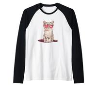 Lunettes de soleil roses en forme de cœur avec tenue de chat drôle Manche Raglan