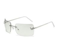 Lunettes de soleil sans monture pour femme Style rétro Protection UV400 Motif géométrique avec détails accentués pour un cadeau de sortie quotidienne, Mercure argenté/blanc
