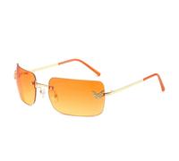 Lunettes de soleil sans monture pour femme Style rétro Protection UV400 Motif géométrique avec détails accentués pour un cadeau de sortie quotidienne, Doré/orange