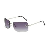 Lunettes de soleil sans monture pour femme Style rétro Protection UV400 Motif géométrique avec détails accentués pour un cadeau de sortie quotidienne, Argenté/gris double