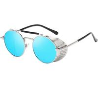 Lunettes De Soleil Steampunk Rondes Rétro Hommes Femmes UV Lunettes De Protection Latérale Cadre en Métal Gothique Miroir Lentille Lunettes De Soleil, 4, One Size