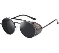 Lunettes De Soleil Steampunk Rondes Rétro Hommes Femmes UV Lunettes De Protection Latérale Cadre en Métal Gothique Miroir Lentille Lunettes De Soleil, 8, One Size