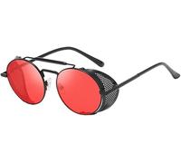 Lunettes De Soleil Steampunk Rondes Rétro Hommes Femmes UV Lunettes De Protection Latérale Cadre en Métal Gothique Miroir Lentille Lunettes De Soleil, 7, One Size