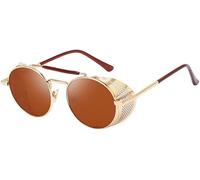 Lunettes De Soleil Steampunk Rondes Rétro Hommes Femmes UV Lunettes De Protection Latérale Cadre en Métal Gothique Miroir Lentille Lunettes De Soleil, 2, One Size