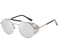 Lunettes De Soleil Steampunk Rondes Rétro Hommes Femmes UV Lunettes De Protection Latérale Cadre en Métal Gothique Miroir Lentille Lunettes De Soleil, 6, One Size