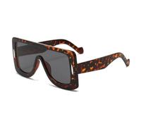 Lunettes de soleil surdimensionnées à bouclier plat pour femmes grosses nuances UV400 à monture noire audacieuse avec décoration métallique argentée carré de mode pour fête Plage de vacances