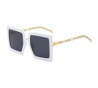 Lunettes de soleil surdimensionnées à la mode dégradées pour femmes, cadre en chaîne vintage, lunettes de soleil tendance pour femmes, nuances élégantes, blanc, Taille unique