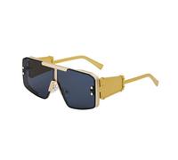 Lunettes de soleil surdimensionnées de luxe pour femmes et hommes vintage populaire en métal punk à dessus plat, Pied doré noir, Taille unique