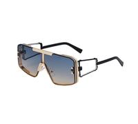 Lunettes de soleil surdimensionnées de luxe pour femmes et hommes vintage populaire en métal punk à dessus plat, Doré, vert, jaune, Taille unique