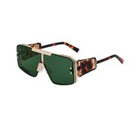 Lunettes de soleil surdimensionnées de luxe pour femmes et hommes vintage populaire en métal punk à dessus plat, Or vert foncé, Taille unique