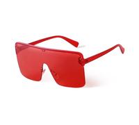 Lunettes de soleil surdimensionnées demi-monture 2025 pour femme - Mode carrée - Une pièce - Dessus plat - Lunettes de soleil uniques - Nuances tendance - UV400 - Rouge C3 - Taille unique