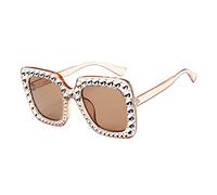 Lunettes de soleil surdimensionnées élégantes pour femme - Protection UV - Ornées de cristaux - Lunettes tendance pour fêtes et événements en plein air, marron, Taille unique