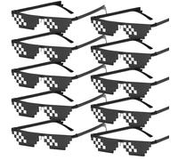 Thug Life Lot de 10 paires de lunettes de soleil Pixels pour fête Mosaïque 8 bits Pixel Mosaïque Lunettes MLG Party Lunettes amusantes pour carnaval, festivals de musique, fête, bar, fête