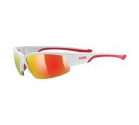 uvex Sportstyle 215 - Lunettes de Sport pour Hommes et Femmes - Effet Miroir - Confort et Maintien Parfait Sans Points de Pression - White Red/Red - One Size