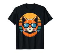 Lunettes de Soleil Visage de Chat Orange Coucher de Soleil rétro Chaton Homme Femme Enfant T-Shirt