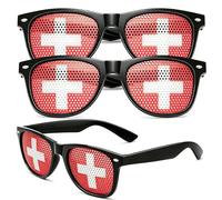 Lunettes de supporter Coupe du Monde 2026,3 unité lunettes de soleil aux couleurs de drapeau, design perforé, légères, accessoire photo créatif pour fêtes sportives, style unisexe adulte (Switzerland)