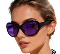 Lunettes De Tendance Monture Ovale Surdimensionnée | Lunettes De Violet Avec Coussinets De Nez Courbés pour Déplacements Quotidiens Fête Noël Tenue de Rue Scène Performance Club