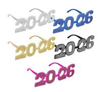 Lunettes du Nouvel An 2026 - Nuances de célébration style bling-bling, lot de cinq lunettes en poudre collante, couvre-chef décoratif pour anniversaire, festival, étui d'accessoires en plastique