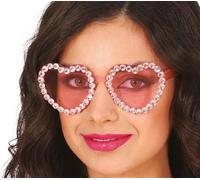 Lunettes Hippie Coeur Accessoire de fête Carnaval Glamour Look Strass Vintage Outfit Humour Déguisement Rétro Flair, Couleur : Rose