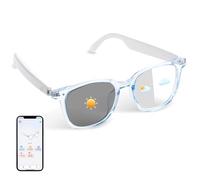 Lunettes intelligentes Bluetooth pour femme - Lunettes de traduction IA - Prise en charge de plus de 110 langues - Microphone intégré - Verres à changement de couleur - Cadre bleu avec protection UV