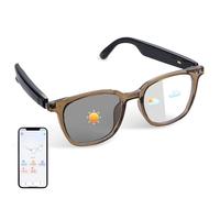 Lunettes intelligentes Bluetooth pour femme - Lunettes de traduction IA - Prise en charge de plus de 110 langues - Haut-parleur intégré - Verres à changement de couleur - Cadre marron avec protection