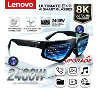 Lunettes Intelligentes IA Lenovo ChatGPT avec Caméra 8K 2400W, Anti-tremblement, pour Cyclisme, Vidéo & Photo, Lunettes de Soleil Sportives, Double Micro, 32 Go, Lunettes de Protection Coupe-vent Blac