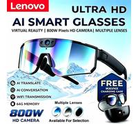 Lunettes intelligentes Lenovo AI ChatGPT avec caméra HD 800W, anti-vibration, pour le cyclisme, vidéo et photo, lunettes de sport, double micro, 64 Go, lunettes de protection contre le vent. Black