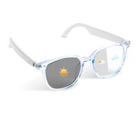 Lunettes intelligentes pour femme - Bluetooth avec lentille photochromique - Contrôle tactile - Assistant vocal pour un son clair et une photographie à distance - Cadre bleu et branches blanches