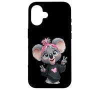 Lunettes Koala Mignon avec Signe de Paix et nœud Rose Coque pour iPhone 16