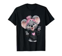 Lunettes Koala Mignon avec Signe de Paix et nœud Rose T-Shirt