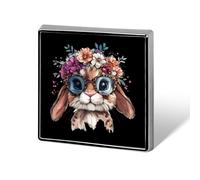 Lunettes lapin léopard avec broche couronne de fleurs, insigne carré, épingles de col ou de revers pour femmes et hommes, cadeaux