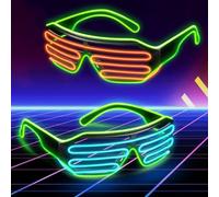 Lunettes LED Neon Rave Lunettes: 2 Pièces LED Lunettes Avec 3 Modes Flash, Lunettes Lumineuses, Frame Obturateur Type El Wire Lunettes Pour Cosplay, Halloween, Club, Fête (Vert + Bleu + Orange)