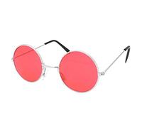 Lunettes Lennon rouges à monture argentée (1 pièce) - Design élégant et tendance - Accessoire parfait pour les hippies, les festivals de musique, la journée mondiale du livre et plus encore Halloween