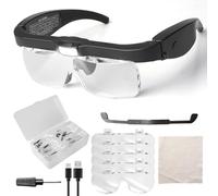 Lunettes loupes avec lumière 150D 250D 2.0X 3.0X 4.0X Lunettes grossissantes lentilles interchangeables Lunettes loupe LED idéales pour les loisirs, la lecture, les électriciens, les bijoutiers, la