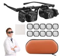 Lunettes loupes avec lumière LED, loupe de lecture, bandeau mains libres, avec boîte de rangement, 2 lumières LED, 6 objectifs interchangeables 2 x 6 x 8 x 12 x 24 x pour la lecture de montres de