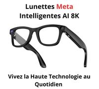 Lunettes Méta Intelligentes AI 8K - Caméra 120MP HD| Étanches, Bluetooth, Appels & Musique | Reconnaissance d’Images + ChatGPT 2025