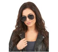 Lunettes noires d'aviateur contour argent adulte - Gris