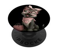 Lunettes pour Chiot Gris crème léopard Rose Glamour Graphique Pointu PopSockets PopGrip Adhésif