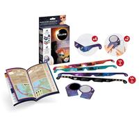 BUKI France - Kit Éclipse Solaire - 4 Paires de Lunettes - Taille S + M + 2 lentilles Smartphone - Filtre ISO 12312-2 - Notice activités Incluse - Famille - ECL01