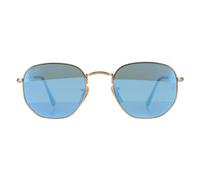 Lunettes Ray-Ban Hexagonales 3548N 001/9O Or Bleu Clair Dégradé Miroir 54Mm