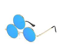 Lunettes rondes à trois montures pour adolescentes filles fête coloré style tendance mode Noël mascarade lunettes rondes cadre hommes pas recette pour femmes lunettes vintage métal, Cadre doré bleu