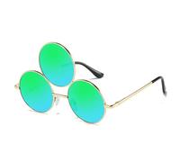Lunettes rondes à trois montures pour adolescentes filles fête coloré style tendance mode Noël mascarade lunettes rondes cadre hommes pas recette pour femmes lunettes vintage métal, Gold Frame Green