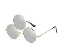 Lunettes rondes à trois montures pour adolescentes filles fête coloré style tendance mode Noël mascarade lunettes rondes cadre hommes pas recette pour femmes lunettes vintage métal, Cadre doré blanc
