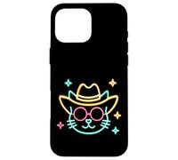Lunettes Rondes Visage de Chat Cowboy Western Graphique Animal Rose Coque pour iPhone 16 Pro Max