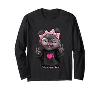Lunettes Roses avec Double Signe de Paix Motif Chaton Gris Manche Longue