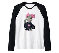 Lunettes Roses Motif Dinosaure Mignon Signe de Paix Kawaii Manche Raglan