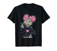 Lunettes Roses Motif Dinosaure Mignon Signe de Paix Kawaii T-Shirt