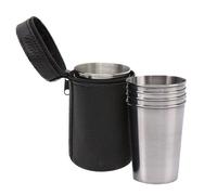 Lunettes Schnapps en métal : 4 tasses en acier inoxydable de qualité alimentaire | Chasses à schnapps portables avec sac en cuir pour le camping, les voyages, les pique-niques, les camping-cars, les